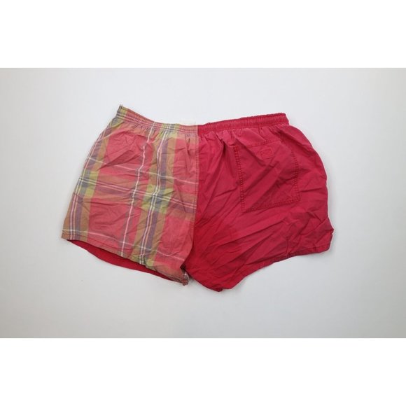 Vtg 90s Hobie Surfing Mens XL Faded Color Block Lined Shorts Swim Trunks Plaid - Picture 7 of 9
